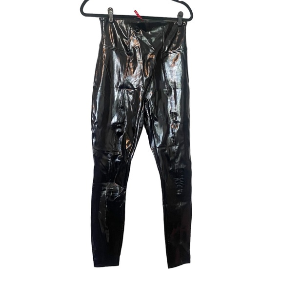 SPANX Faux Patent Leather Leggings Classic Black High Shine Sexy Sz Medium Tall - Picture 3 of 8